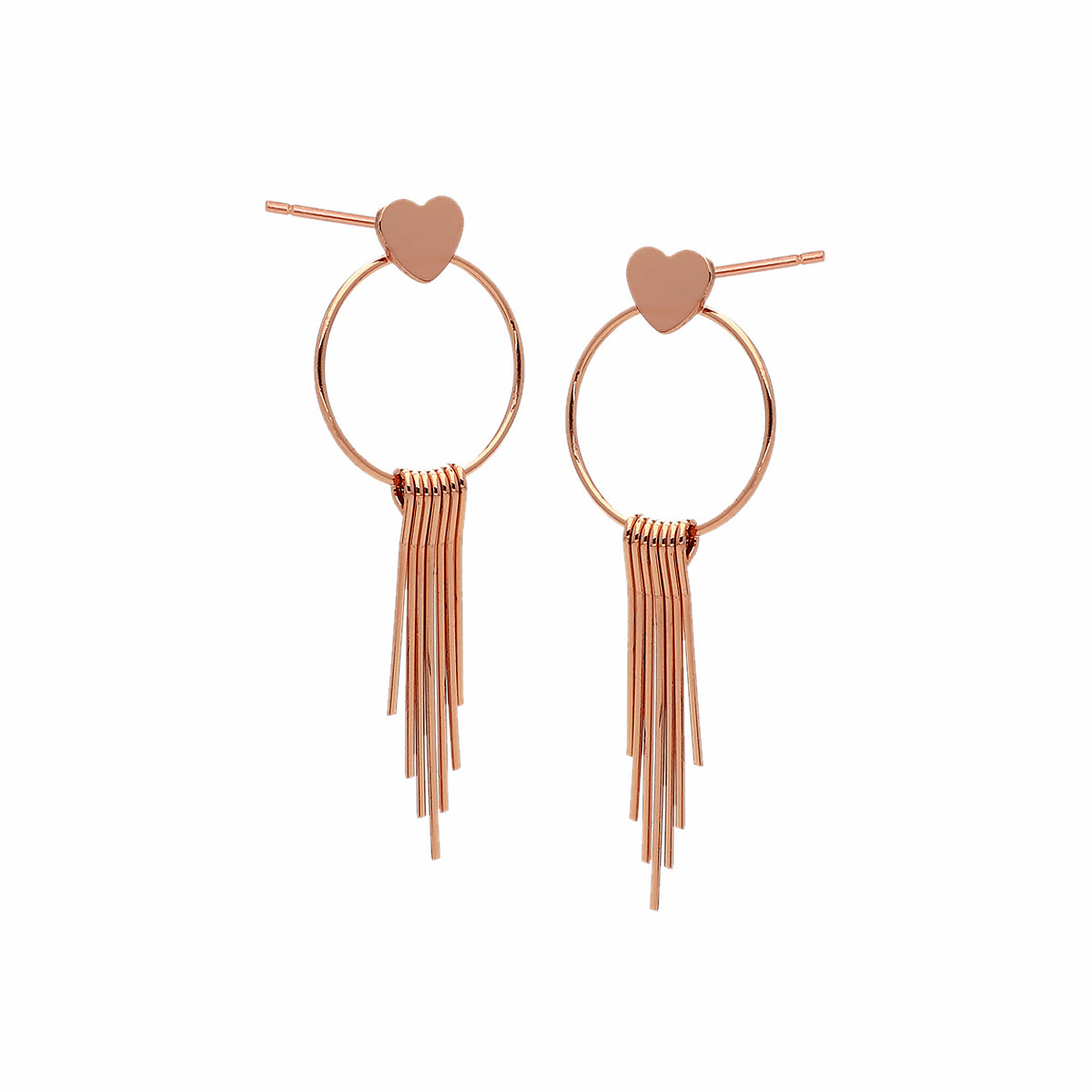 Rose Gold Plated Heart Tassel Drop Earrings