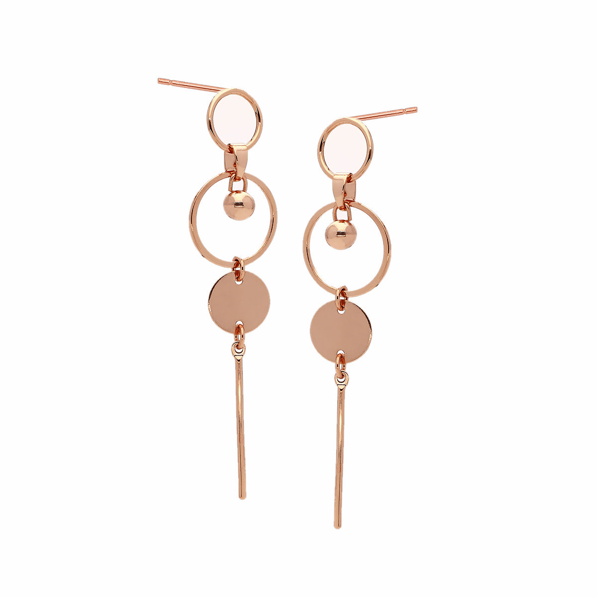 Rose Gold Plated Double Circle Drop Earrings