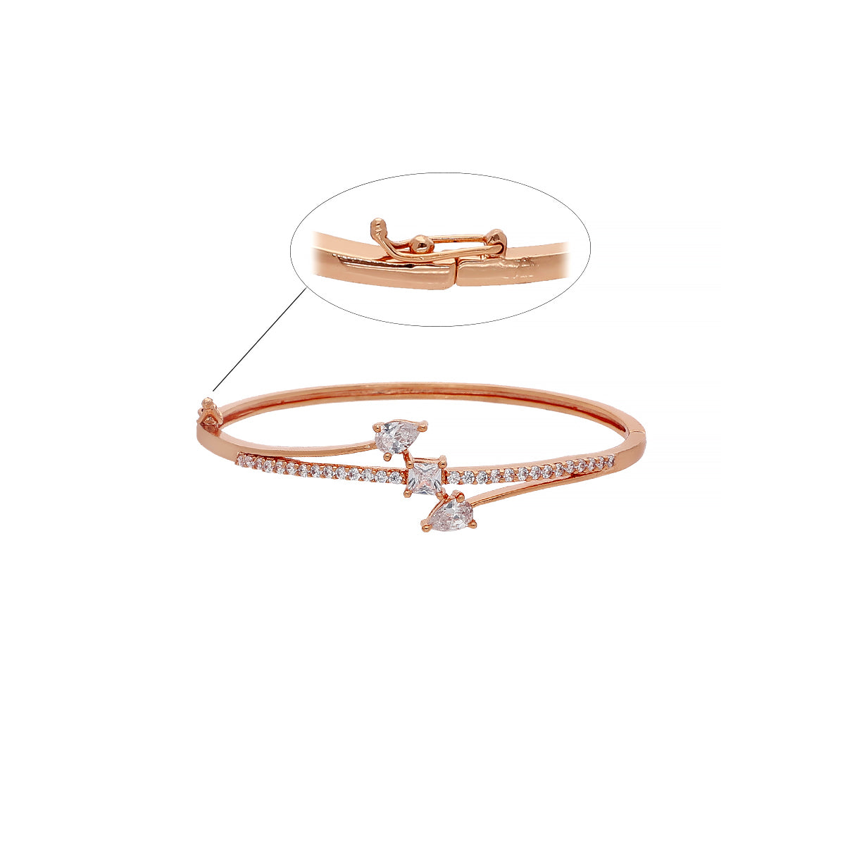 Gold Plated Statement Kada Cubic Zirconia Bracelet