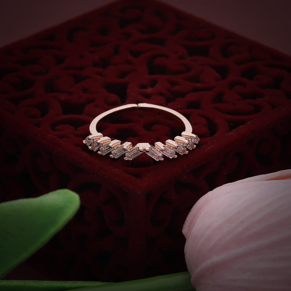 Rose Gold Crystal Curve Design Ring