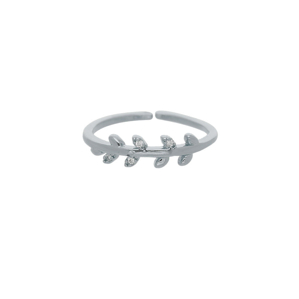 Silver Petal Crystal Design Ring