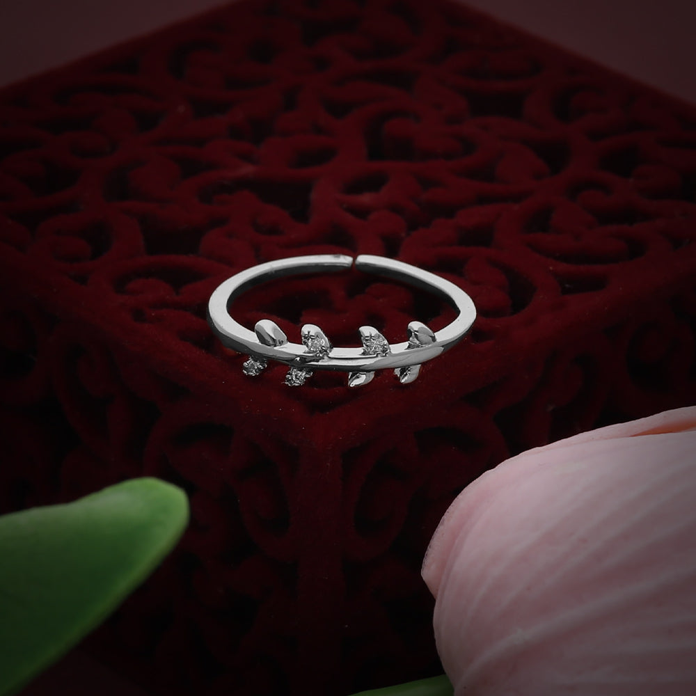 Silver Petal Crystal Design Ring