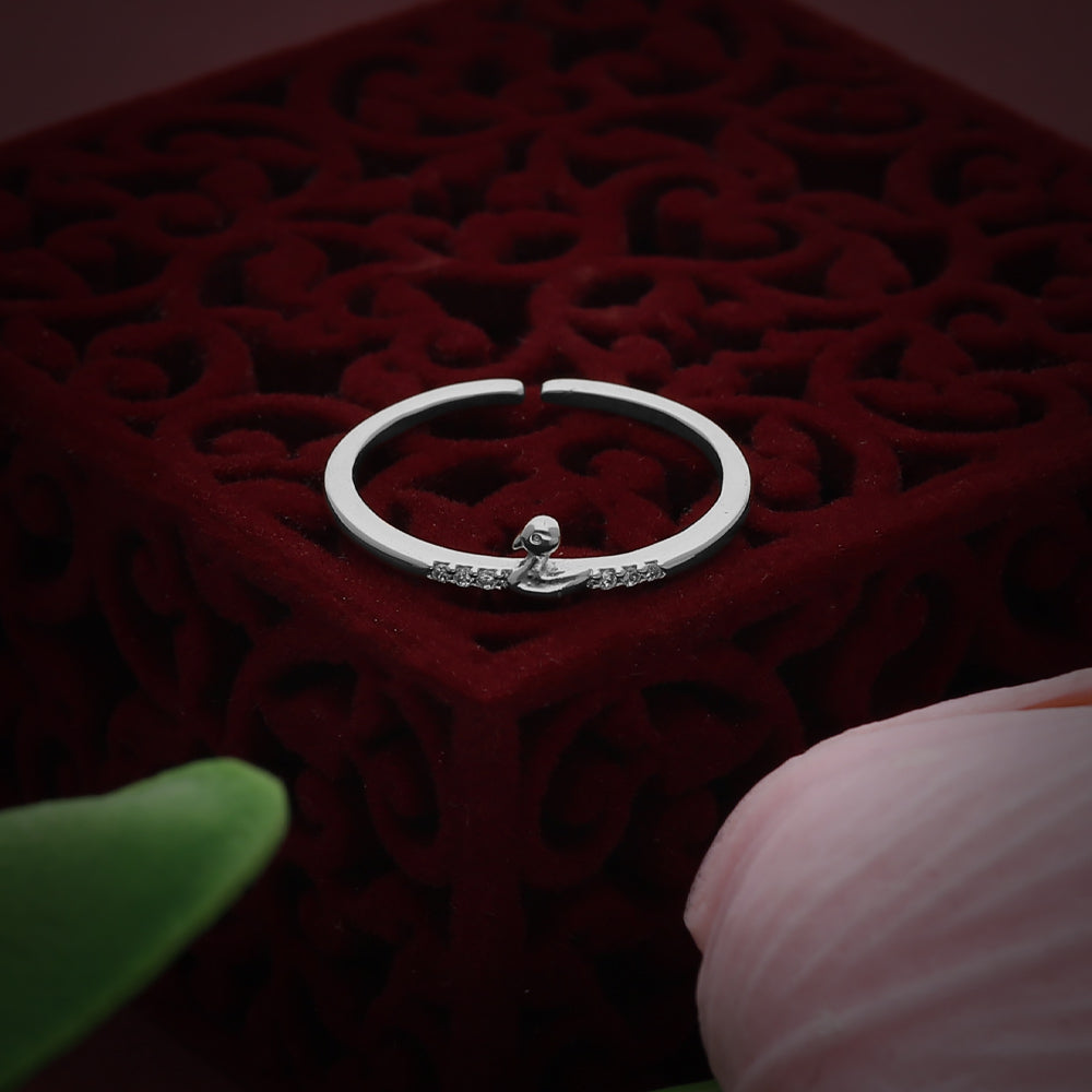 Silver Crystal Bow Design Ring