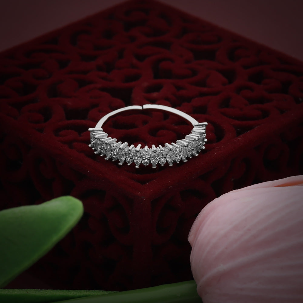 Silver Beaded Wave Design Ring
