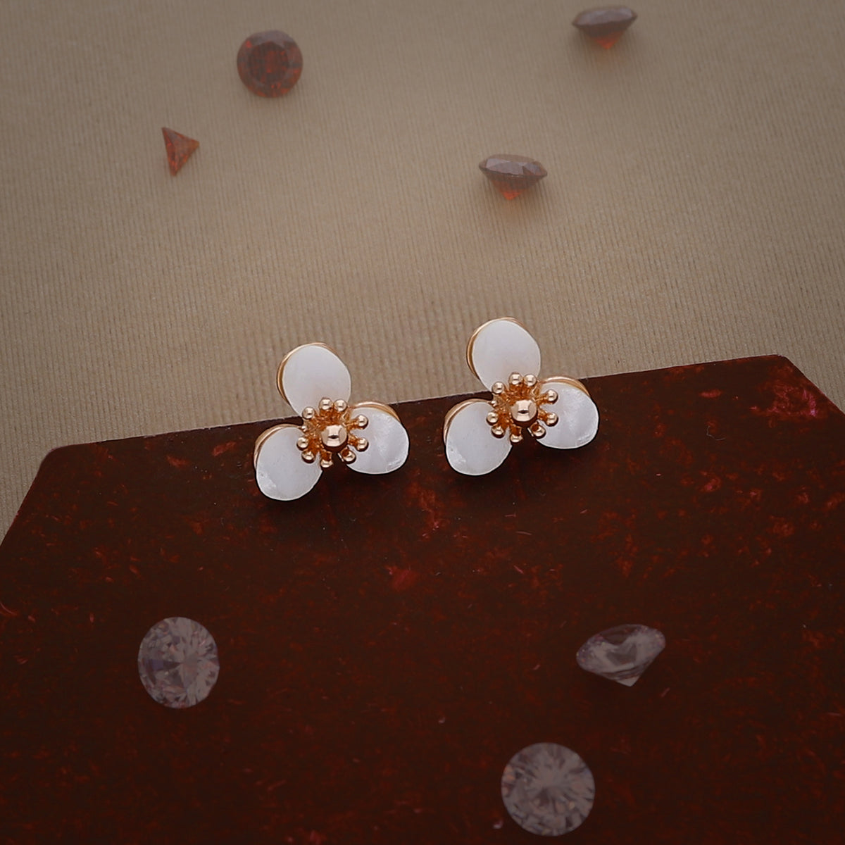 Three Stone Flower Stud Earring