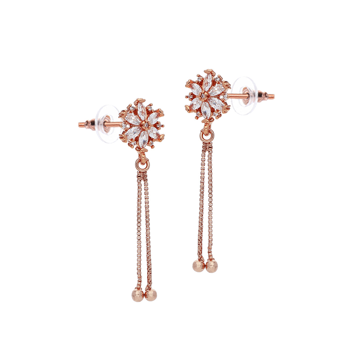 Rose Gold Plated Floral Chain Drop Earrings