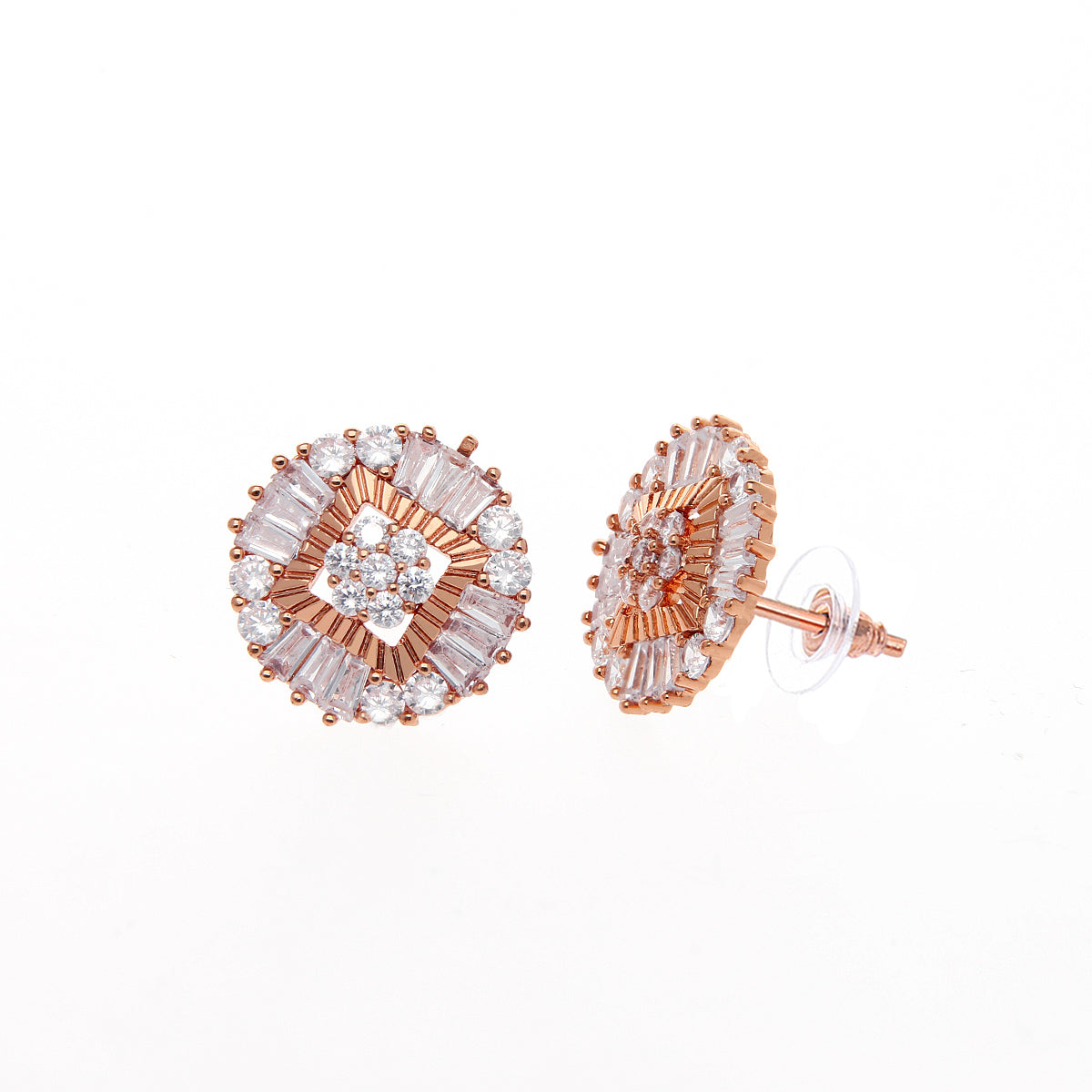 Rose Gold Plated Round Crystal Stud Earrings