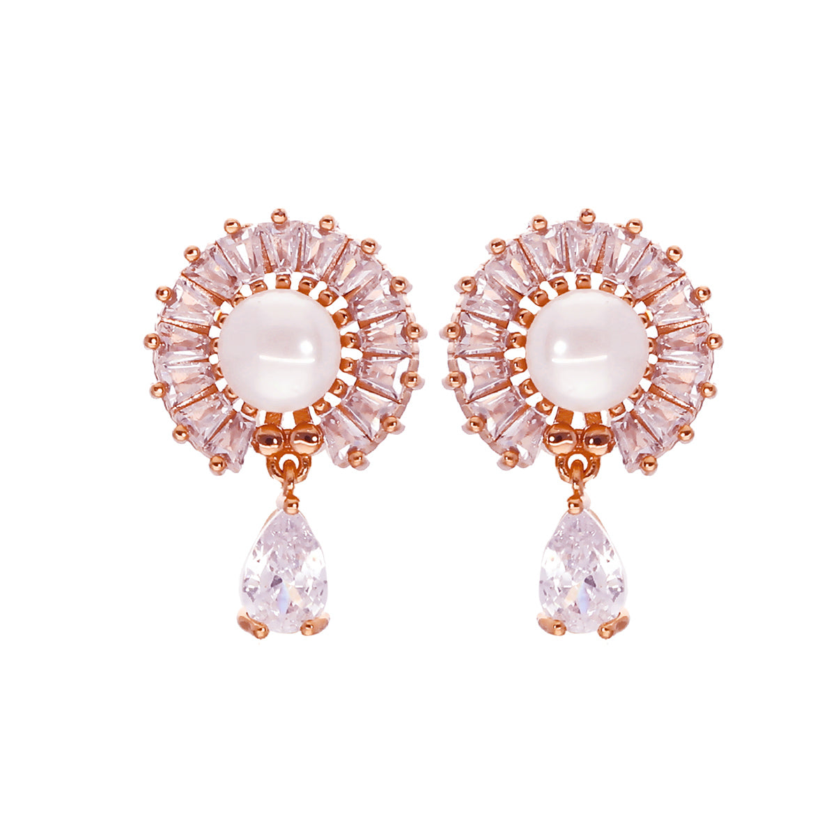 Rose Gold Plated Halo Drop Earrings