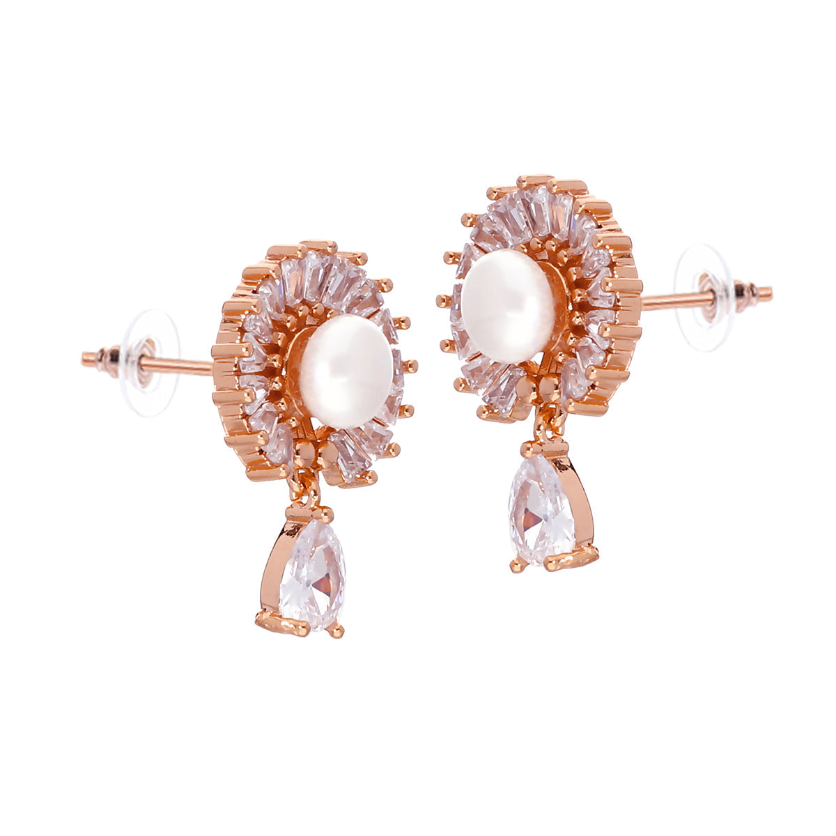 Rose Gold Plated Halo Drop Earrings