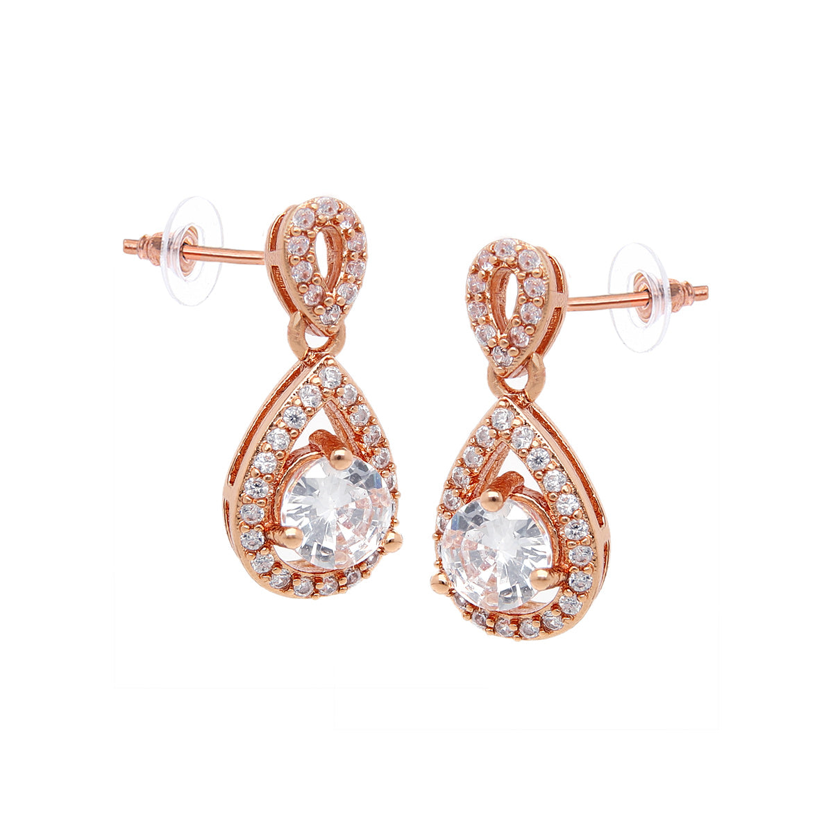 Rose Gold Plated Teardrop Crystal Earrings
