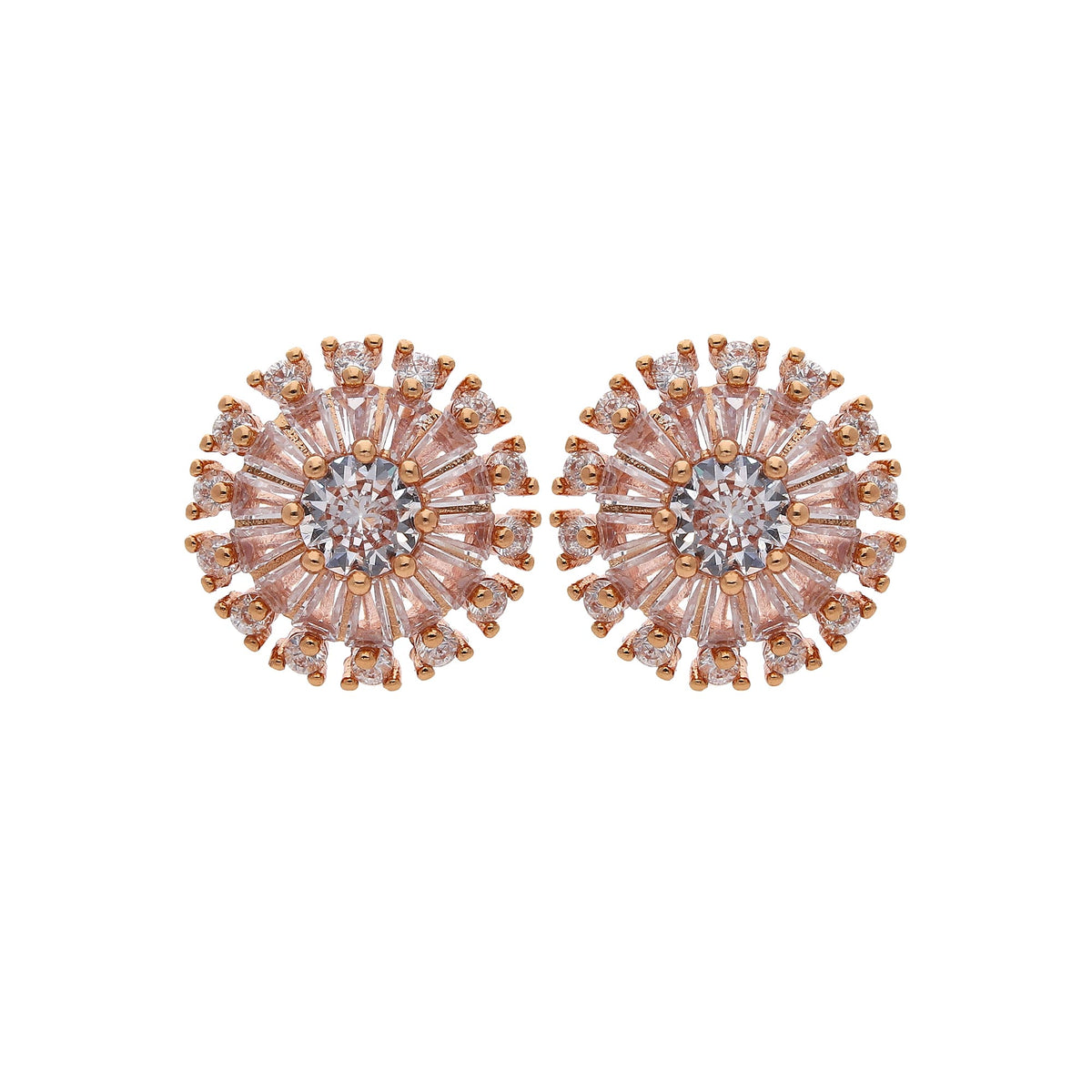 Rose Gold Plated Sunburst Crystal Stud Earrings
