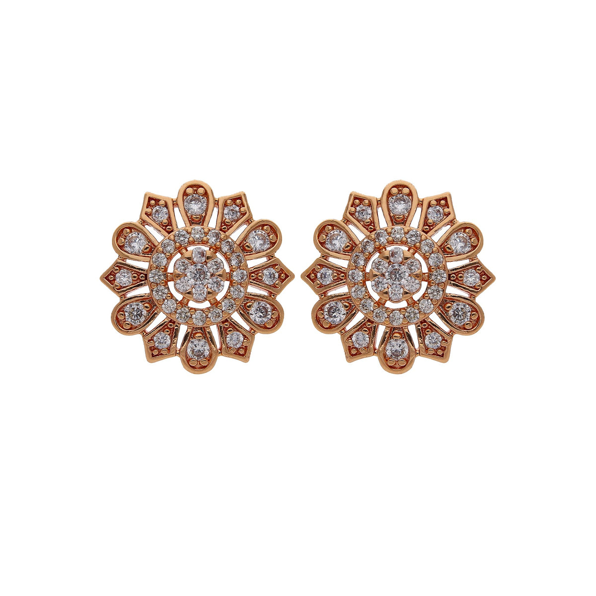 Rose Gold Plated Floral Crystal Stud Earrings