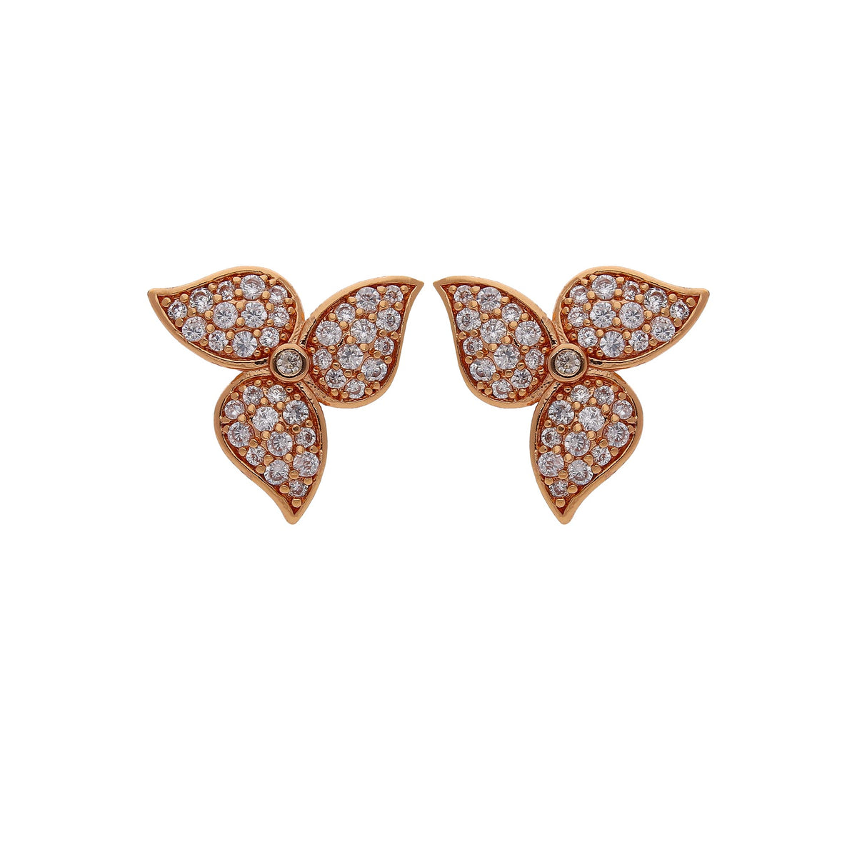Rose Gold Plated Triple Heart Stud Earrings