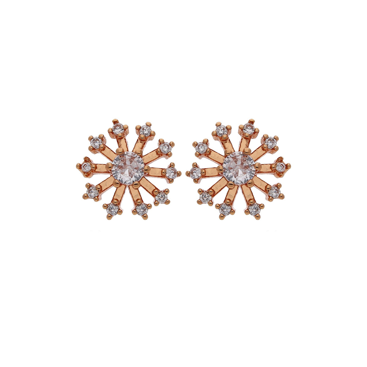 Rose Gold Plated Sunburst Crystal Stud Earrings