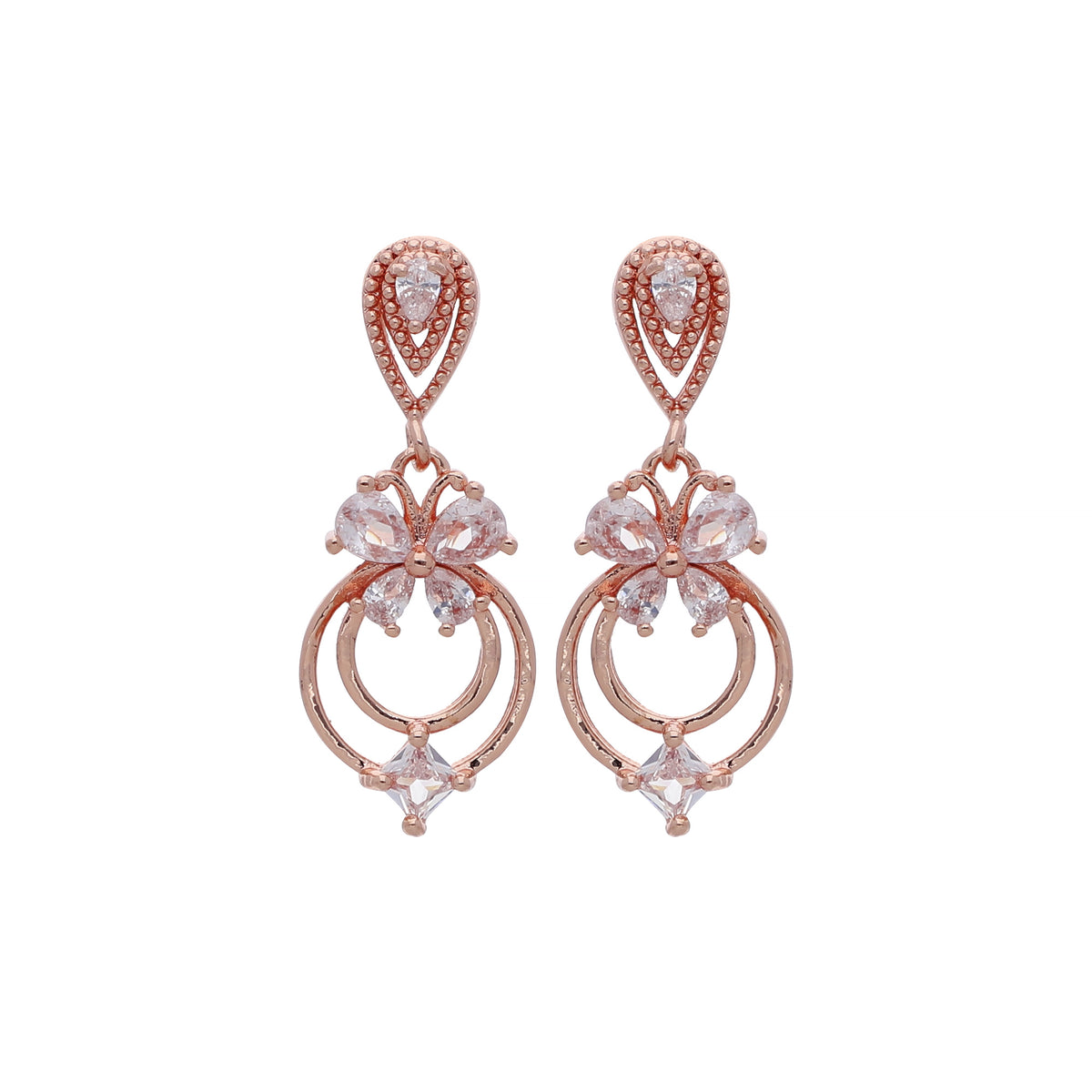 Rose Gold Plated Designer Drop Earrings