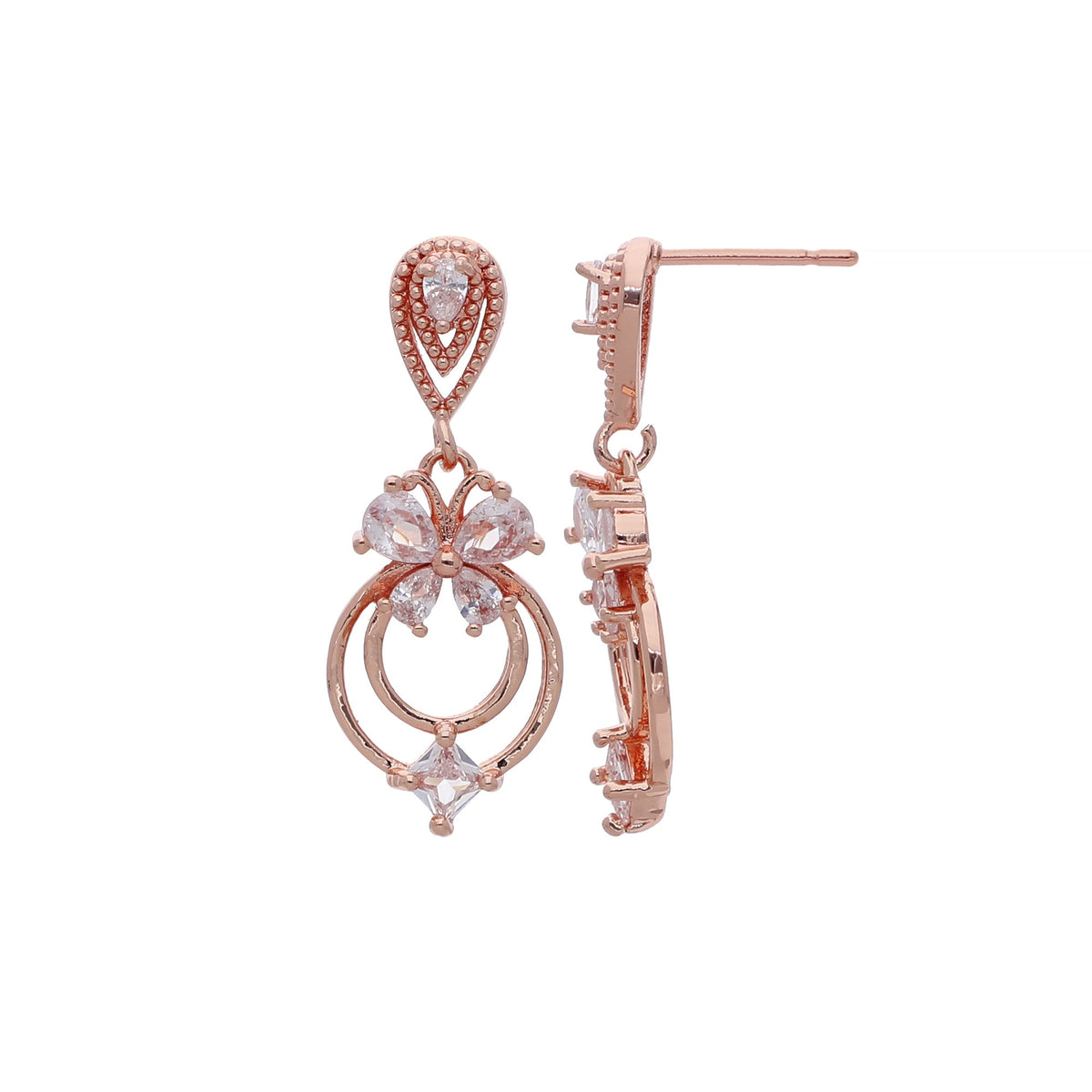 Rose Gold Plated Designer Drop Earrings