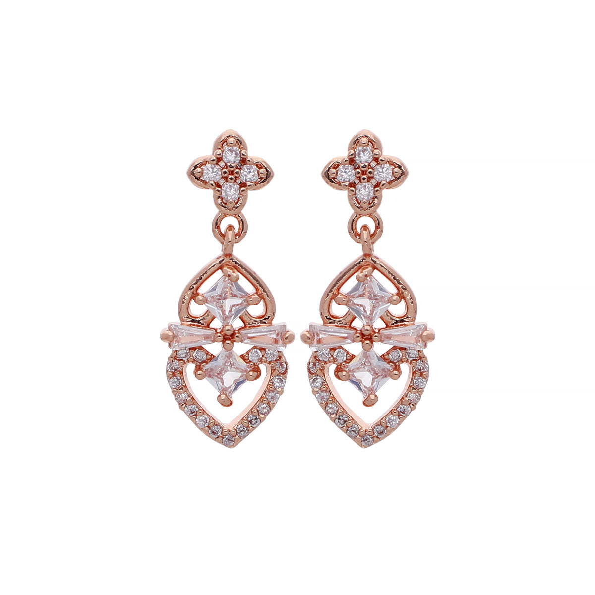 Rose Gold Plated Designer Cubic Zirconia Drop Earrings