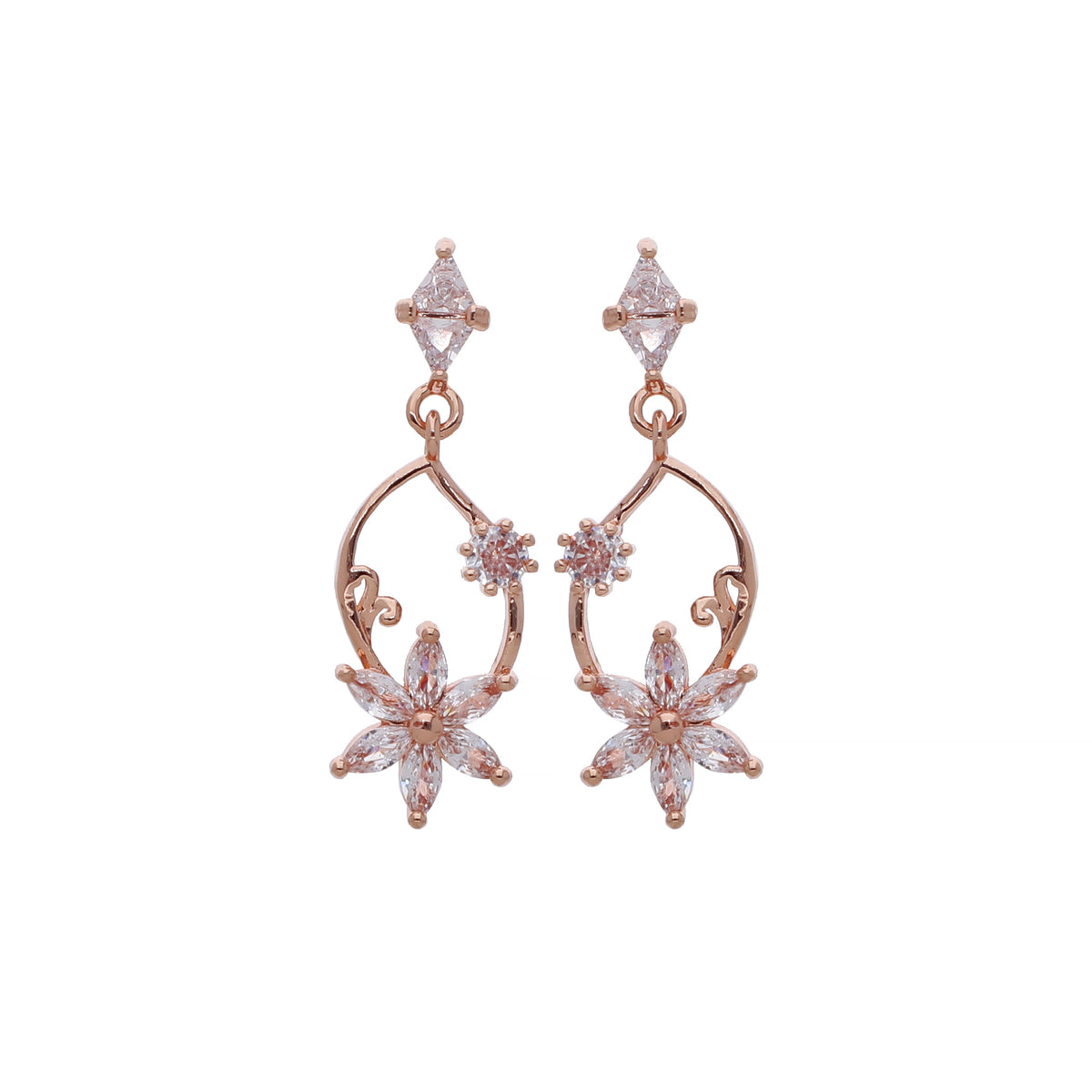 Rose Gold Plated Chic Designer Cubic Zirconia Drop Earrings