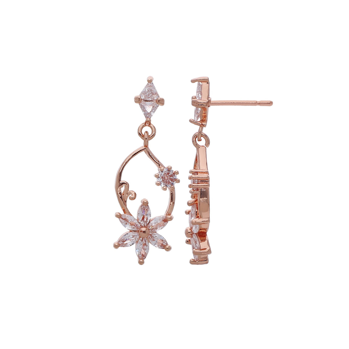 Rose Gold Plated Chic Designer Cubic Zirconia Drop Earrings