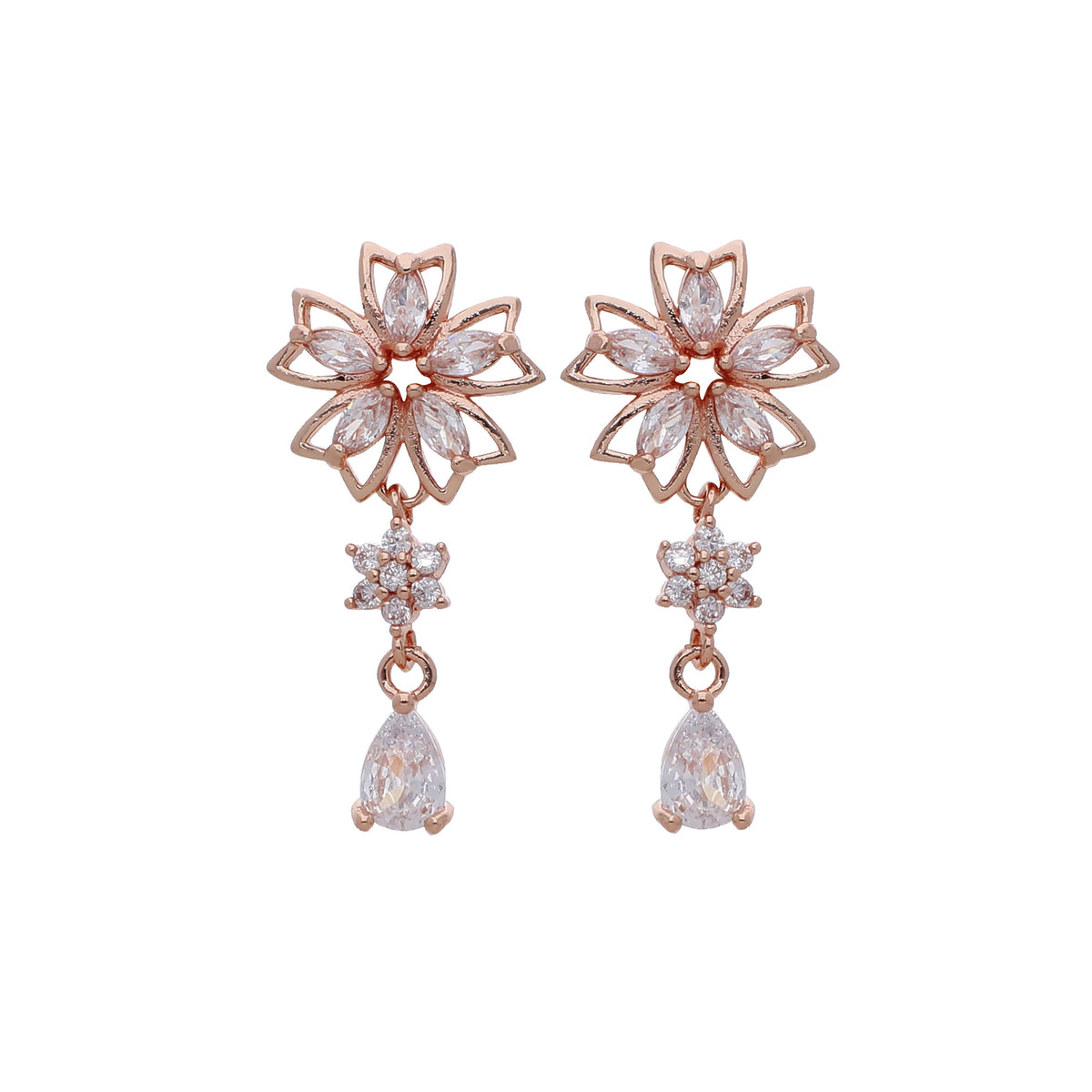 Rose Gold Plated Dainty Designer Drop Earrings