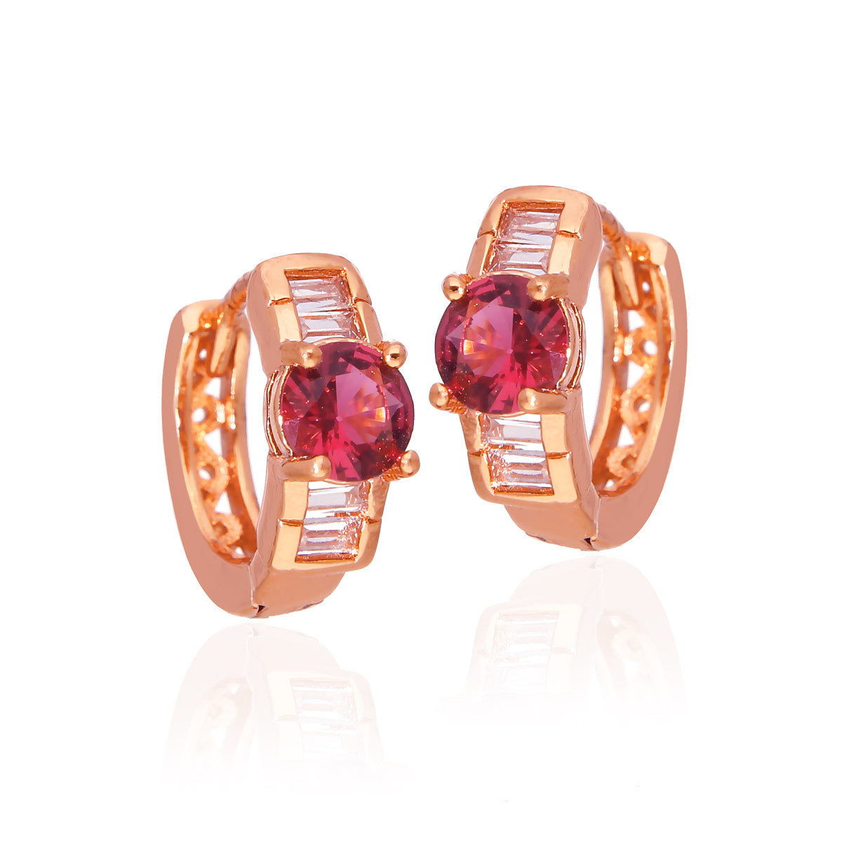 Rose Gold Plated Rectangular Crystal Hoop Earrings