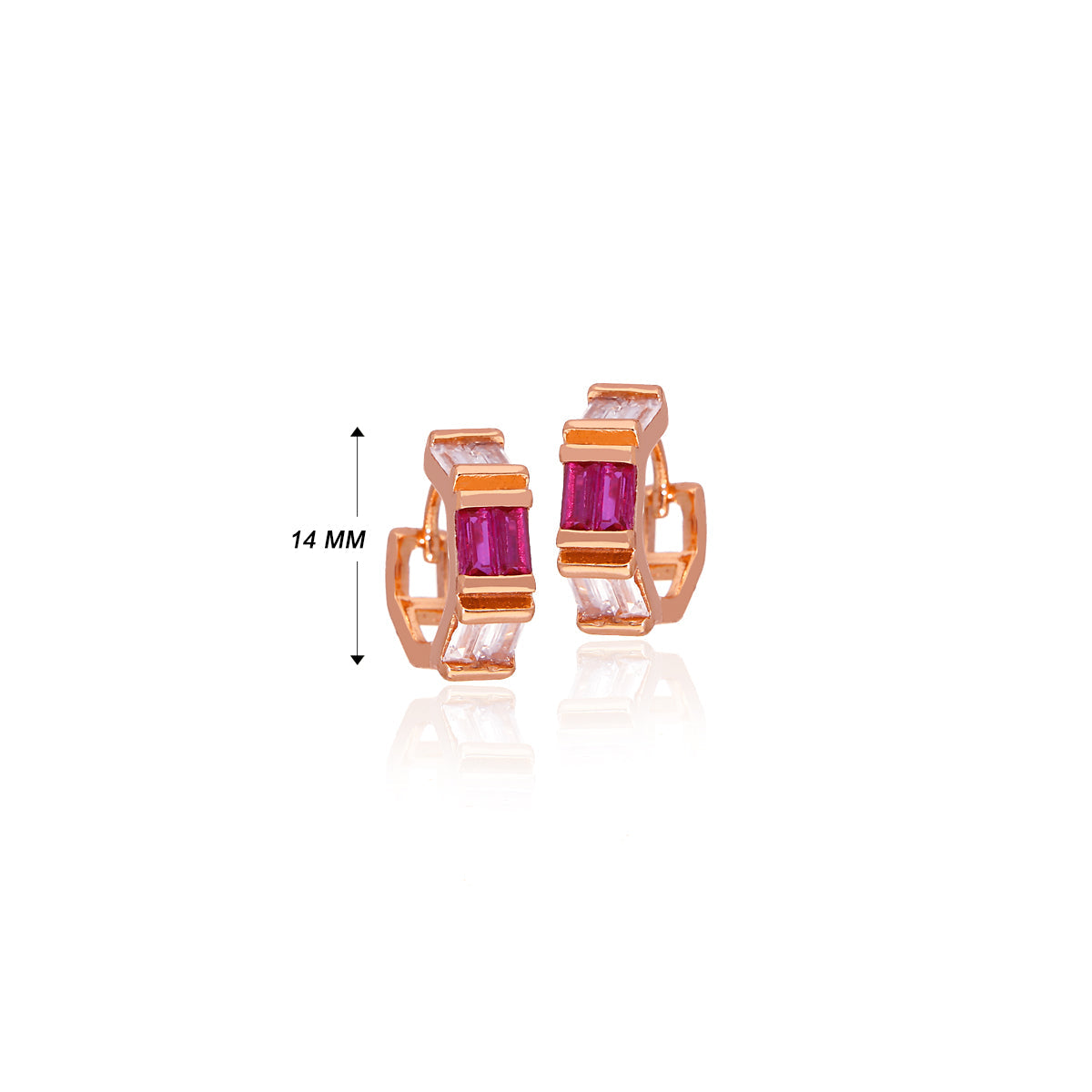 Rose Gold Plated Ruby Tone Geometric Hoop Earrings