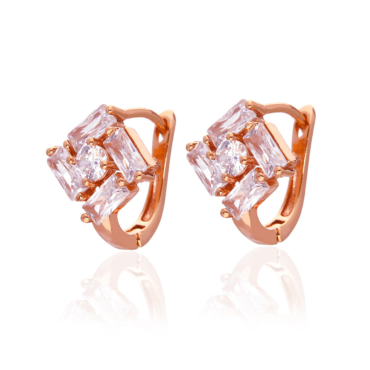Rose Gold Plated Square Crystal Stud Earrings