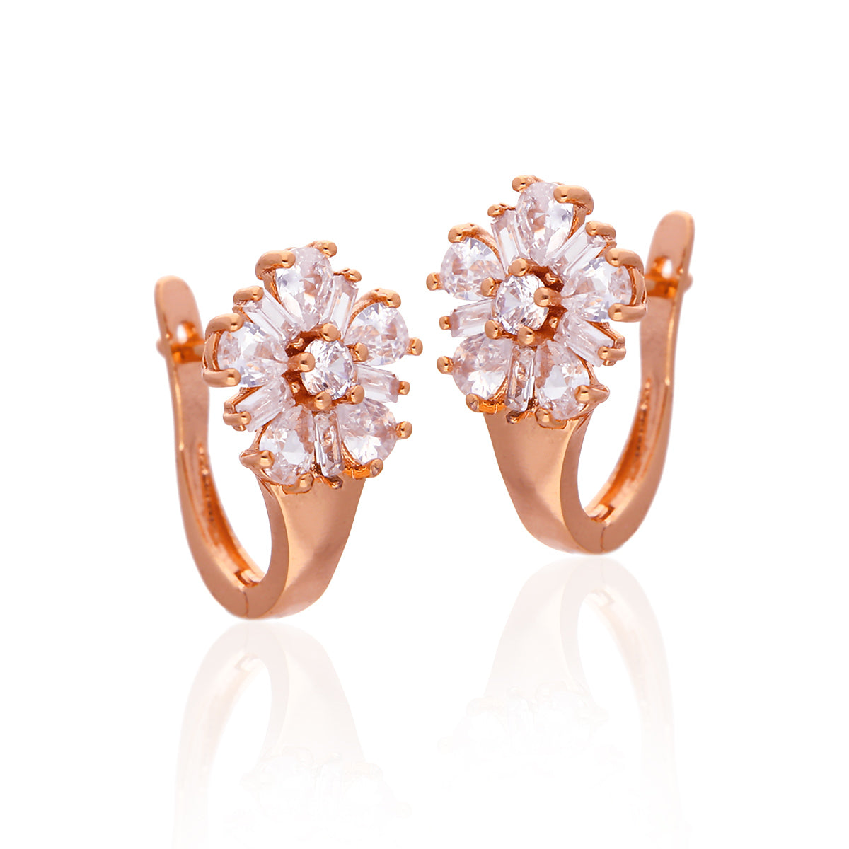Rose Gold Plated Floral Crystal Hoop Earrings