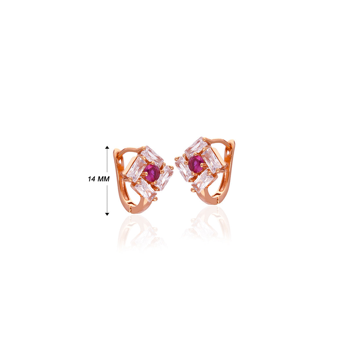 Rose Gold Plated Geometric Pink Stone Hoop Earrings