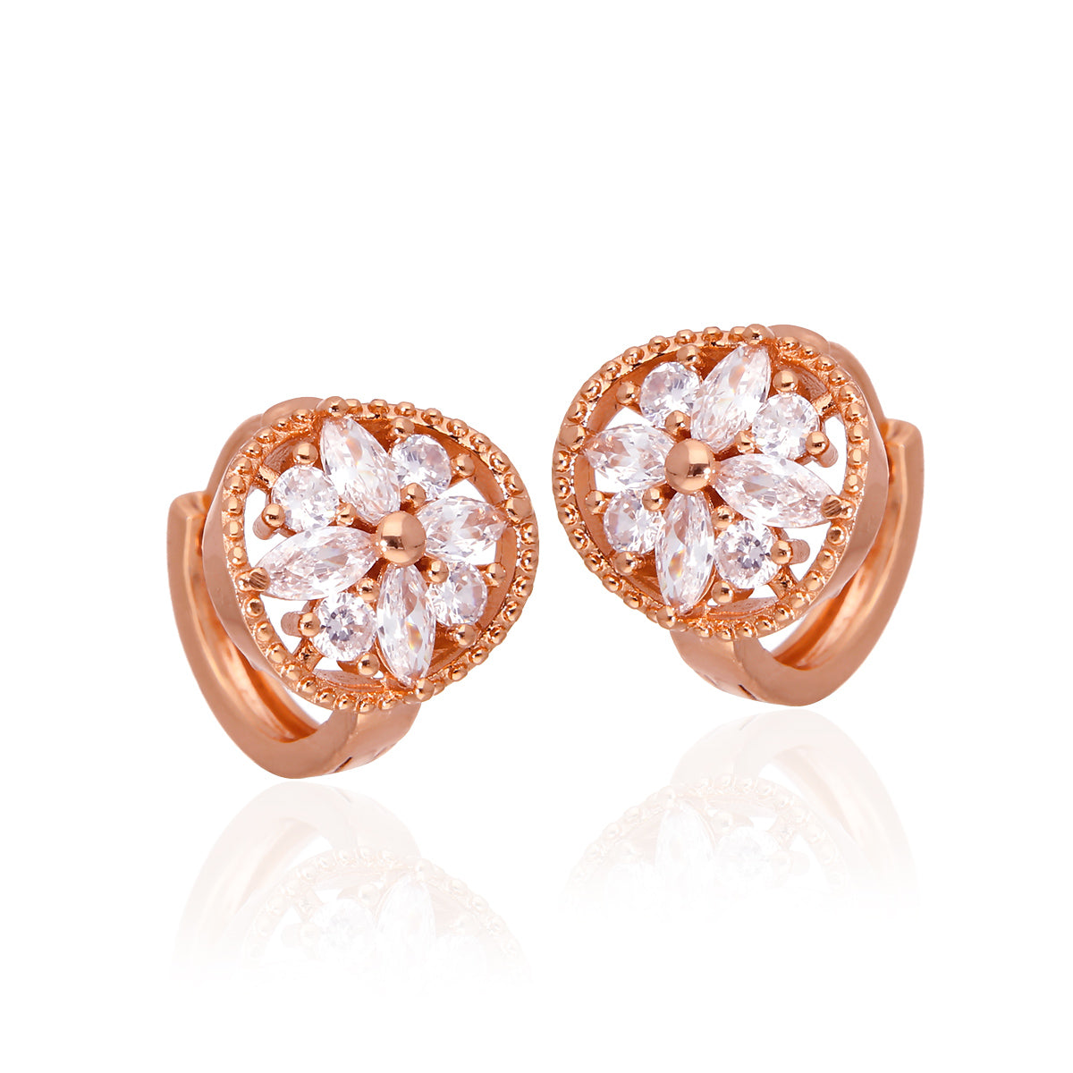 Rose Gold Plated Round Crystal Stud Earrings