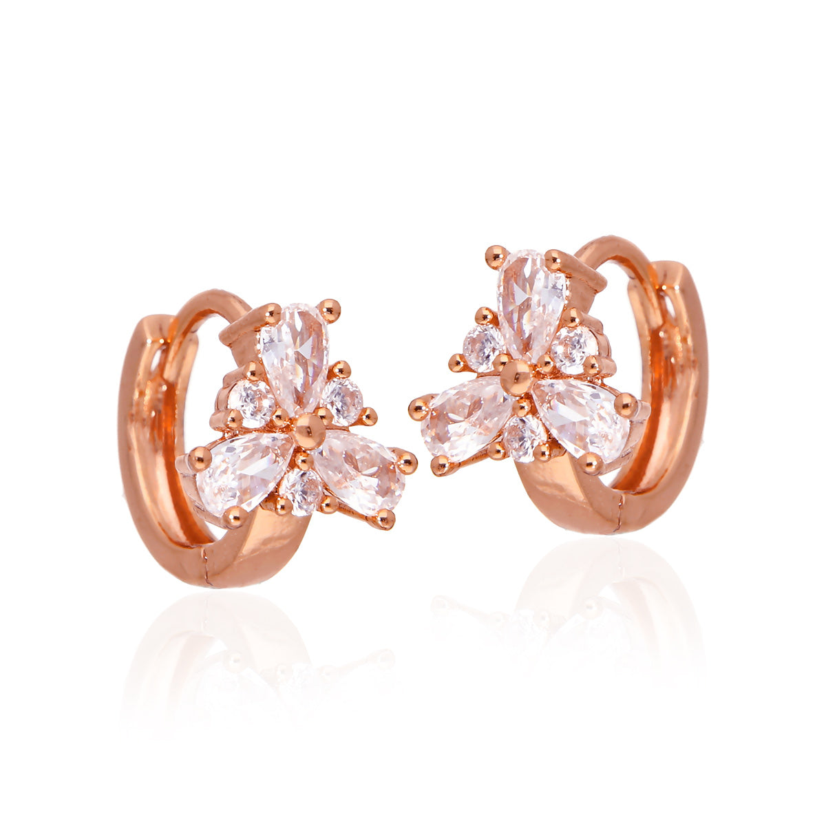 Rose Gold Plated Floral Crystal Hoop Earrings