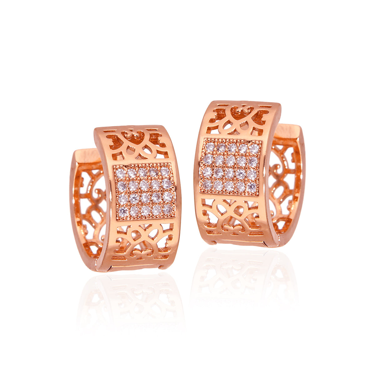 Rose Gold Plated Geometric Crystal Hoop Earrings