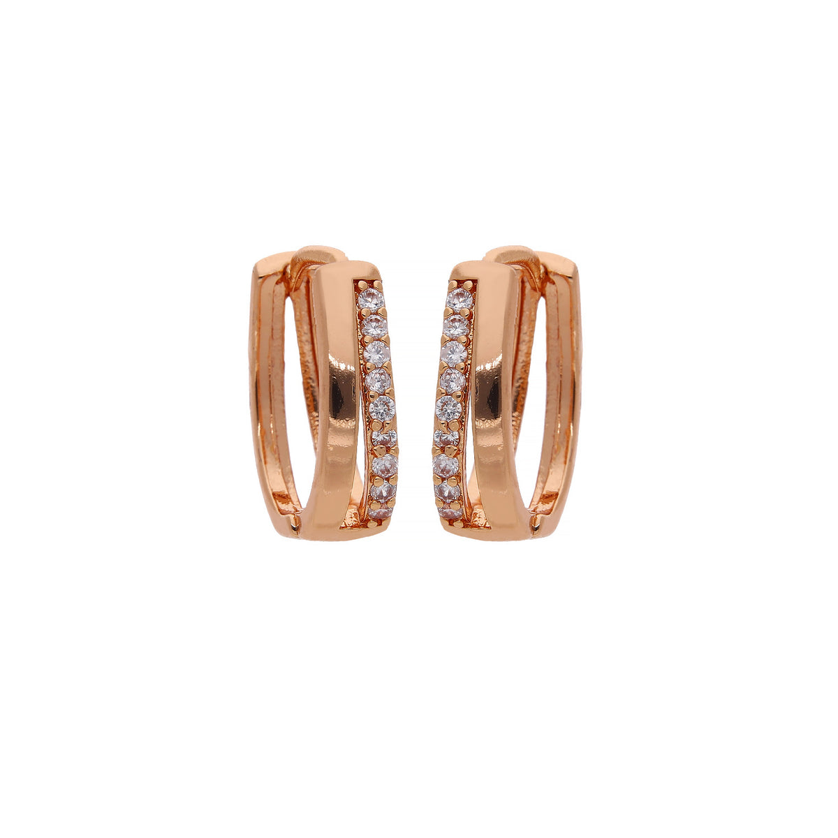 Rose Gold Plated Crystal Line Hoop Earrings