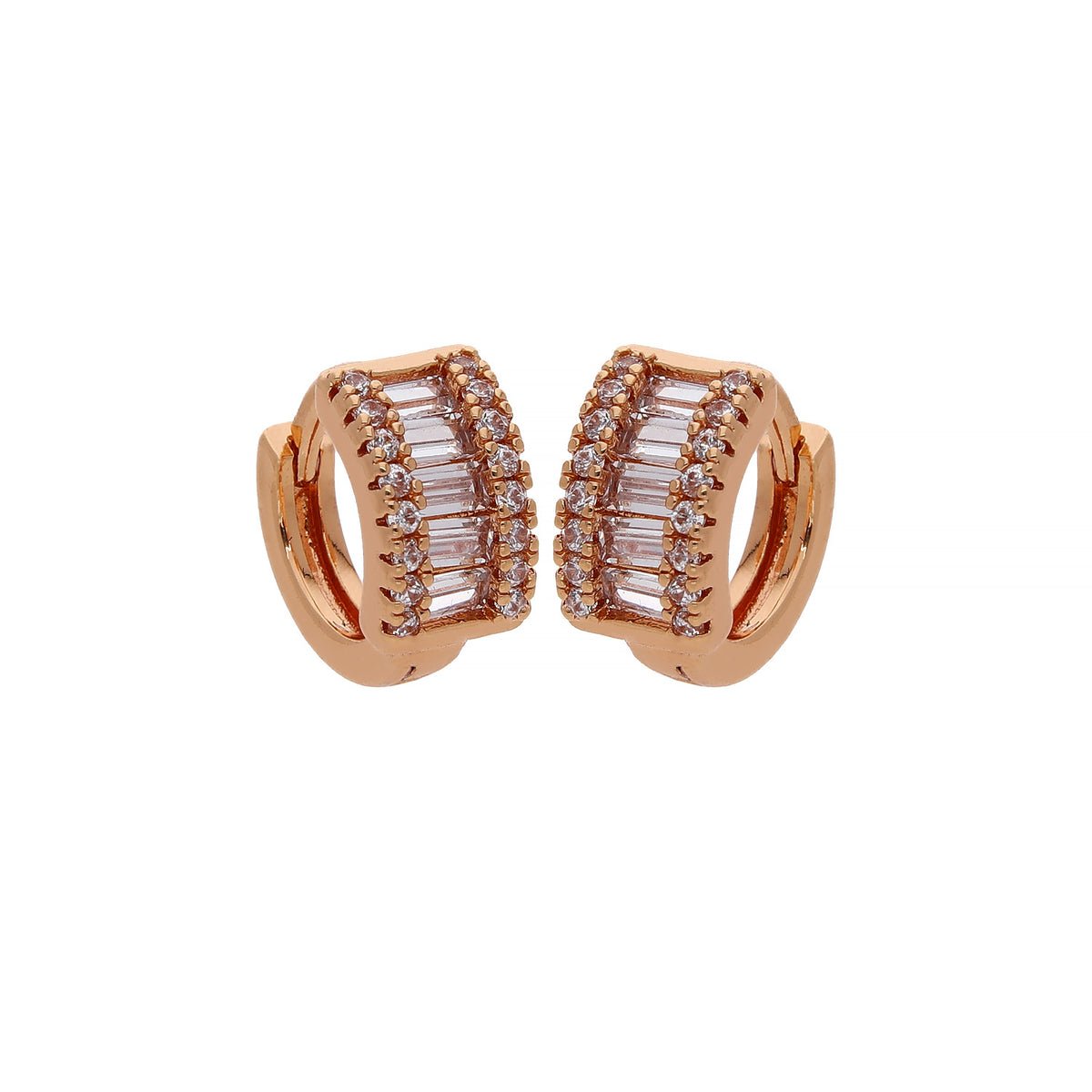 Rose Gold Plated Double Row Crystal Hoop Earrings
