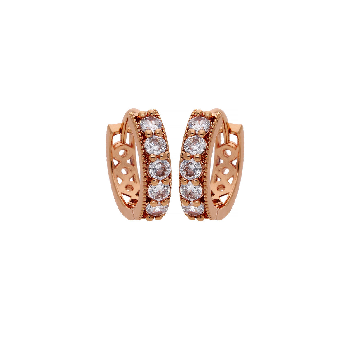 Rose Gold Plated Cutout Crystal Hoop Earrings