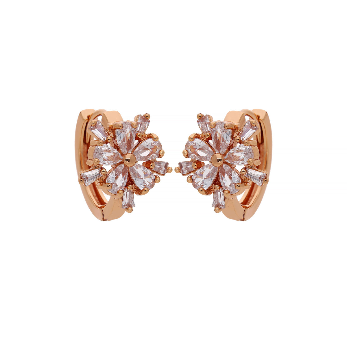 Rose Gold Plated Floral Crystal Hoop Earrings