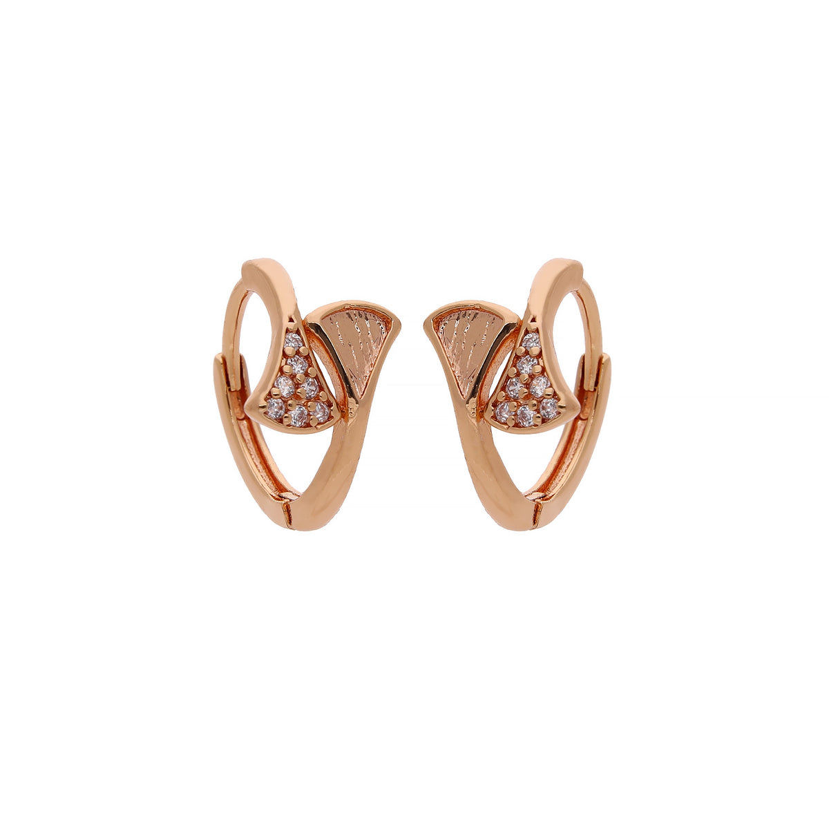 Rose Gold Plated Curved Crystal Hoop Earrings