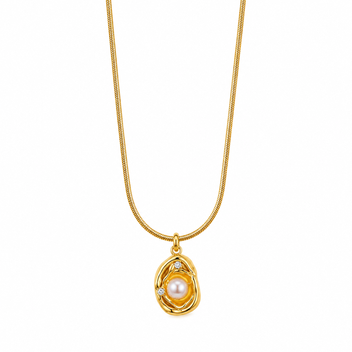 Gold Plated Oval Pendant Necklace