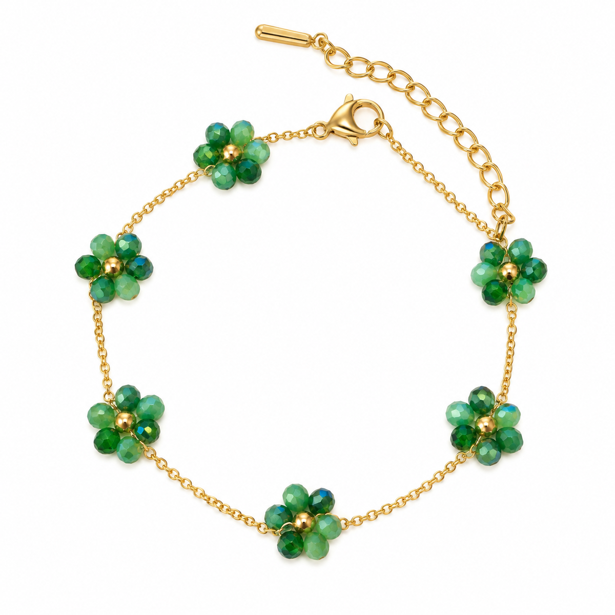 Gold Plated Green Floral Bracelet