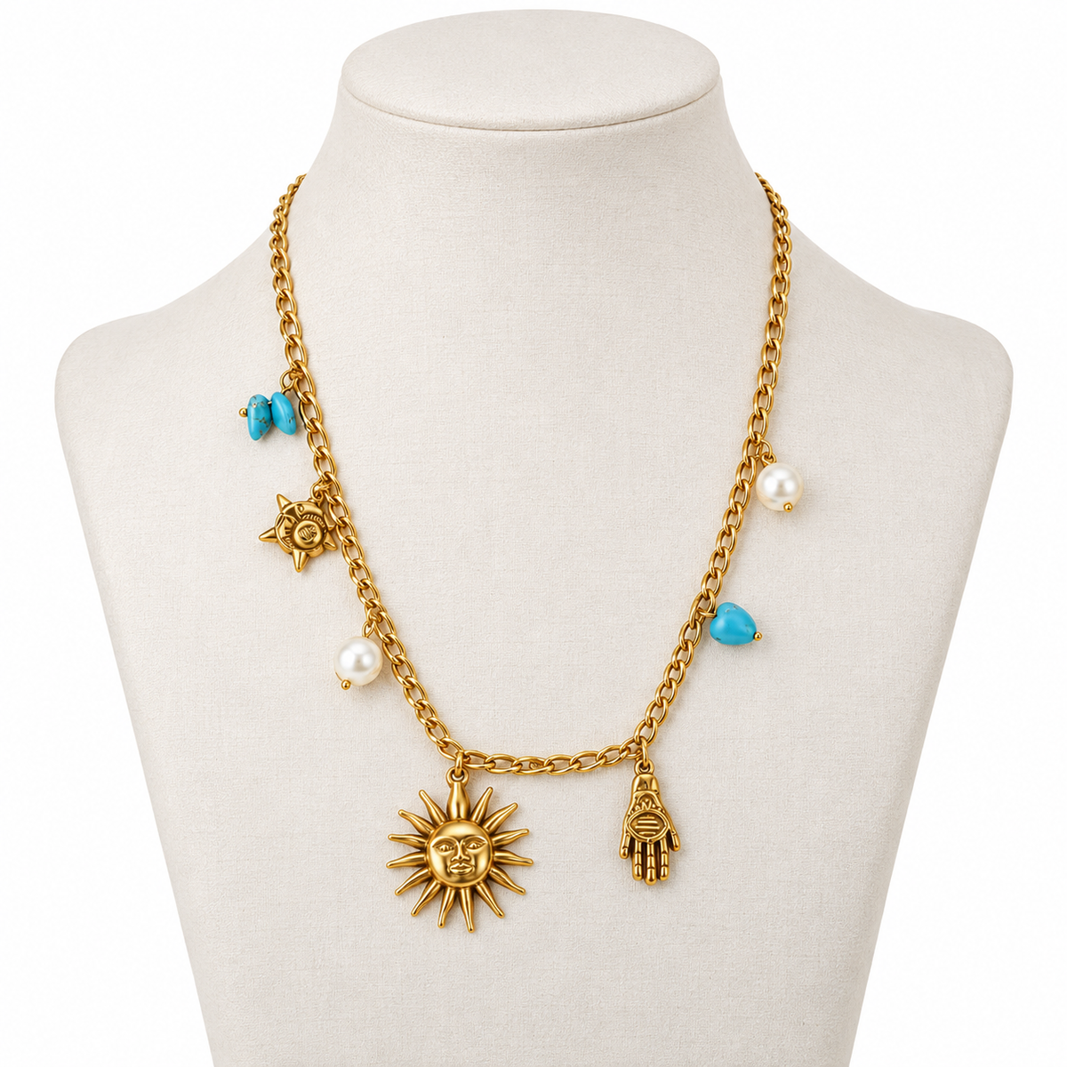 Gold Plated Blue Charm Necklace