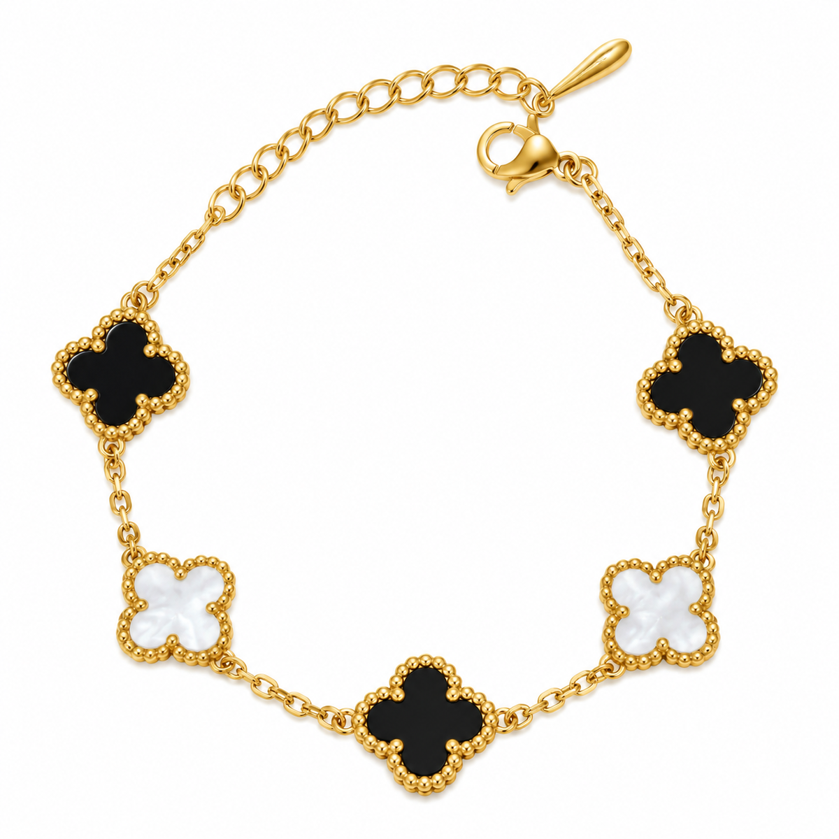 Gold Plated Black Floral Bracelet