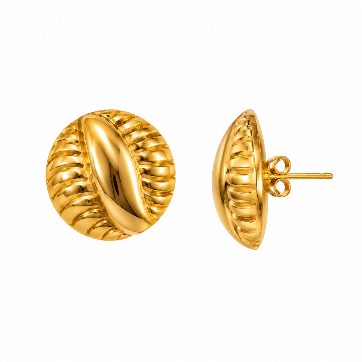 Gold Plated Textured Round Stud Earrings