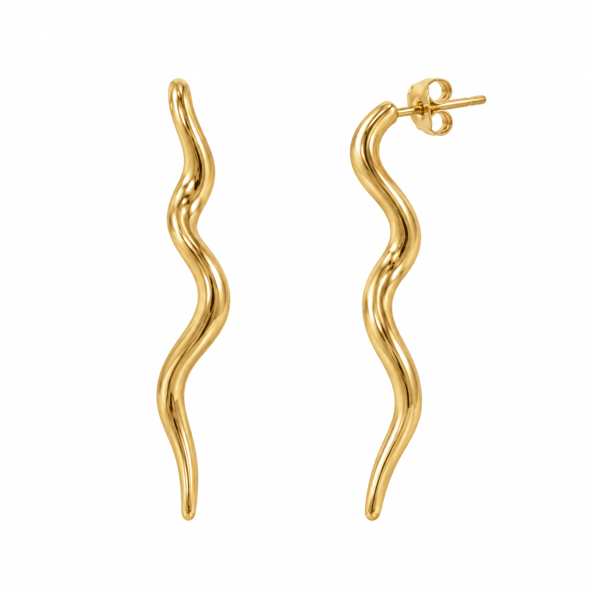 Gold Plated Wave Stud Earrings