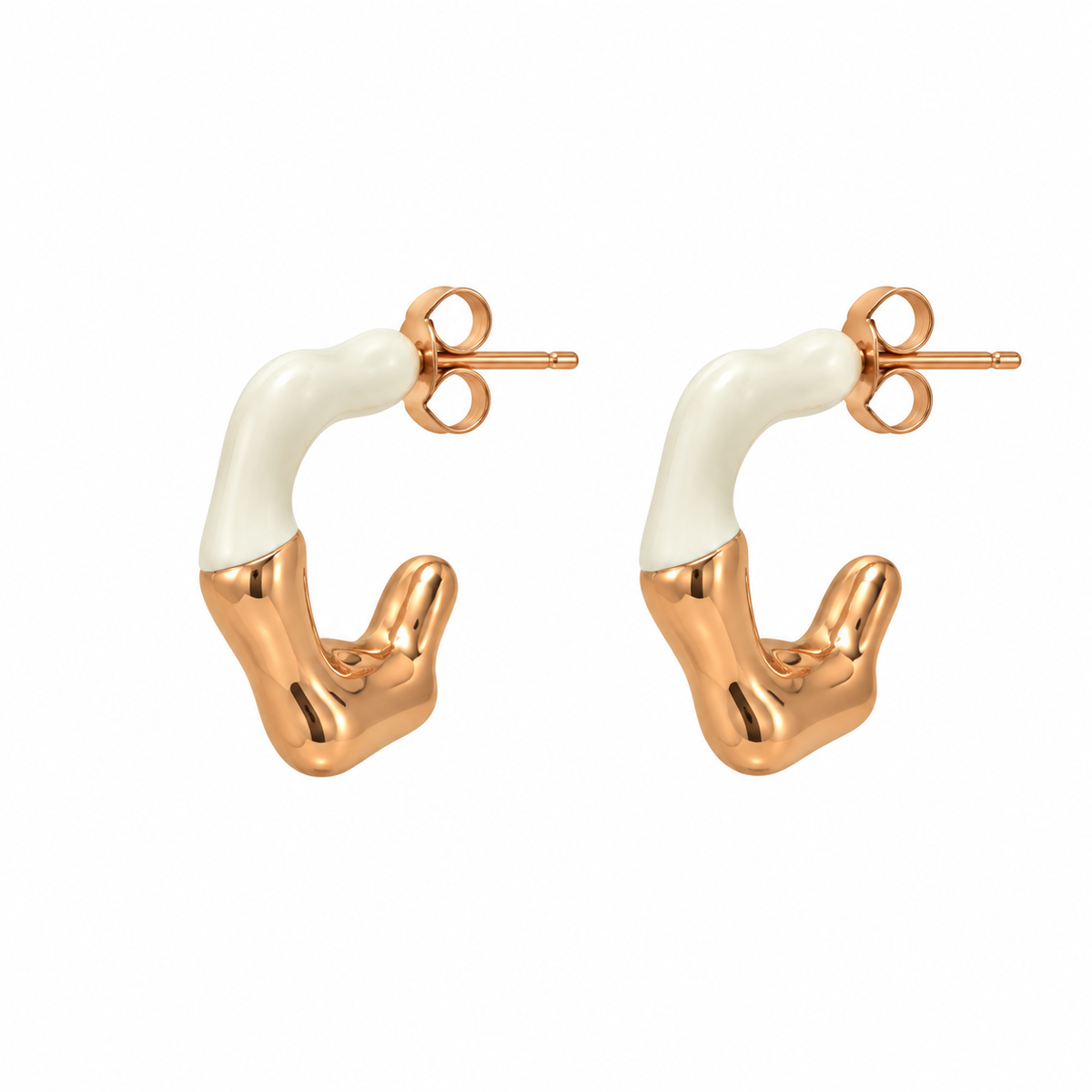Gold Plated White Geometric Hoop Earrings