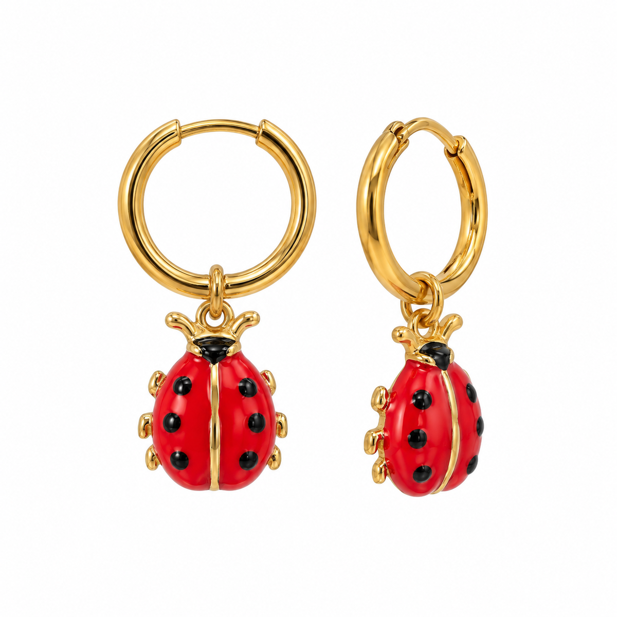 Gold Plated Ladybug Drop Earrings