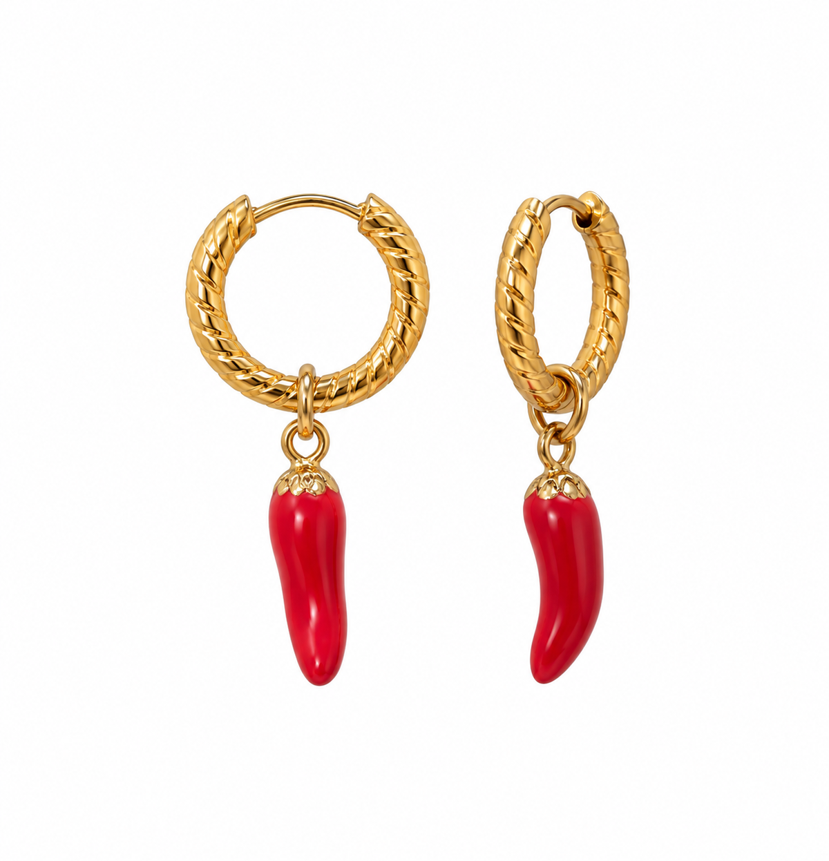 Gold Plated Red Charm Hoop Earrings