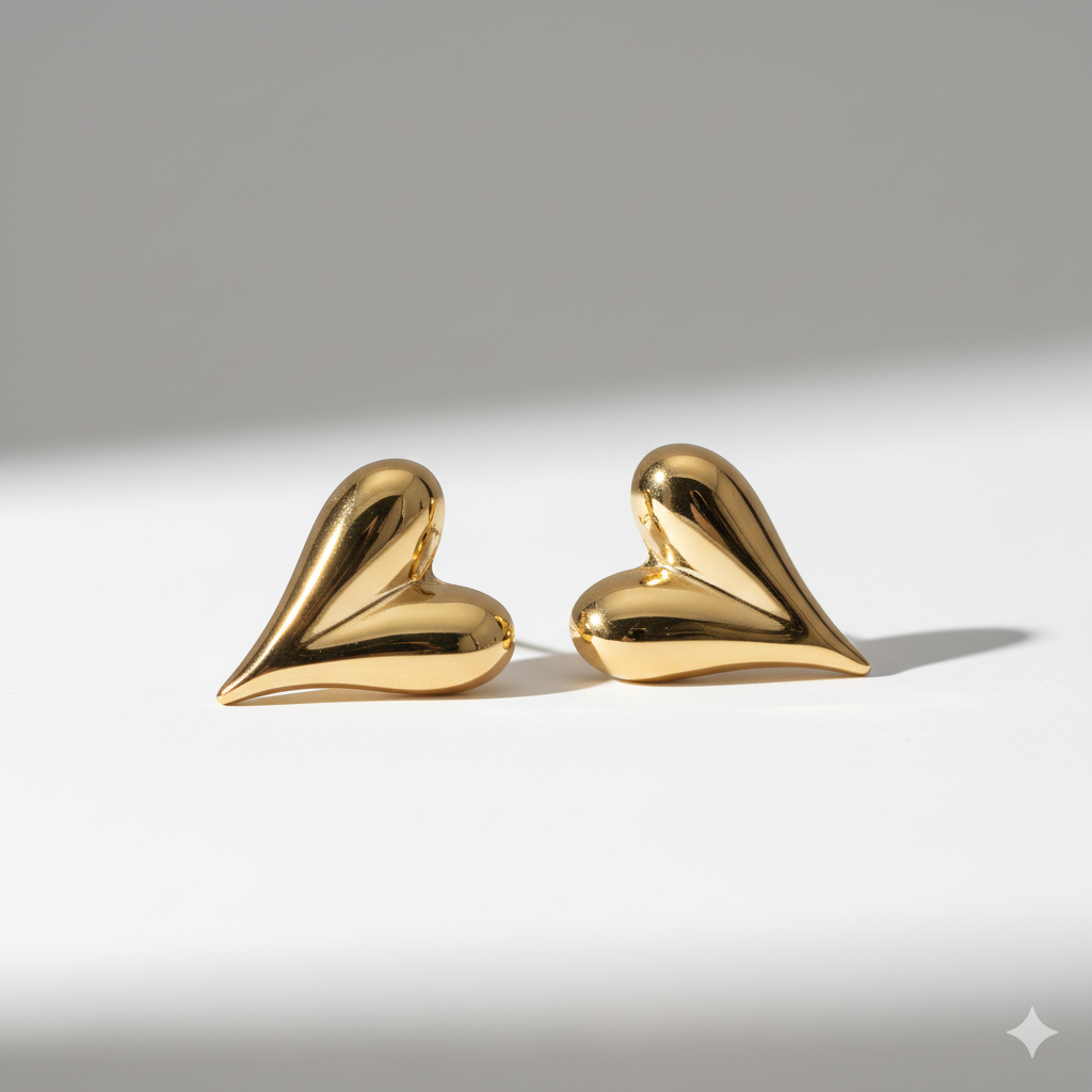 Gold Plated Heart Stud Earrings