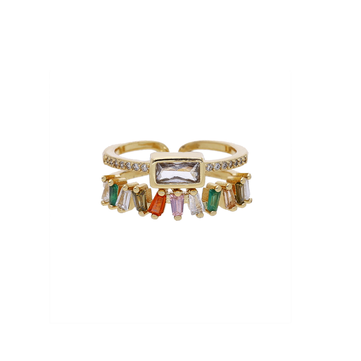 Gold Tone Multicolor Stone Ring