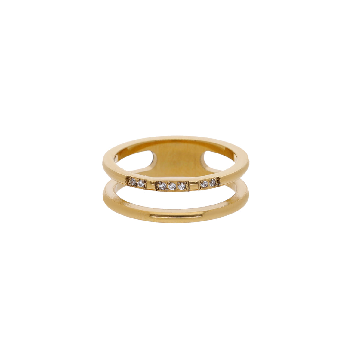 Gold Tone Double Band Crystal Ring